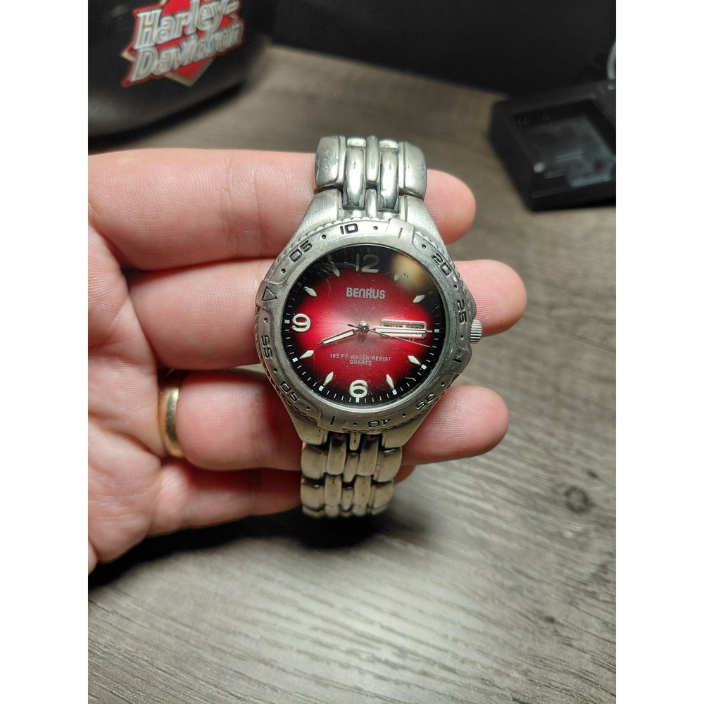 Benrus BNW99001 Men's Red Dial Quartz Stainless Steel Water-Resistant Watch